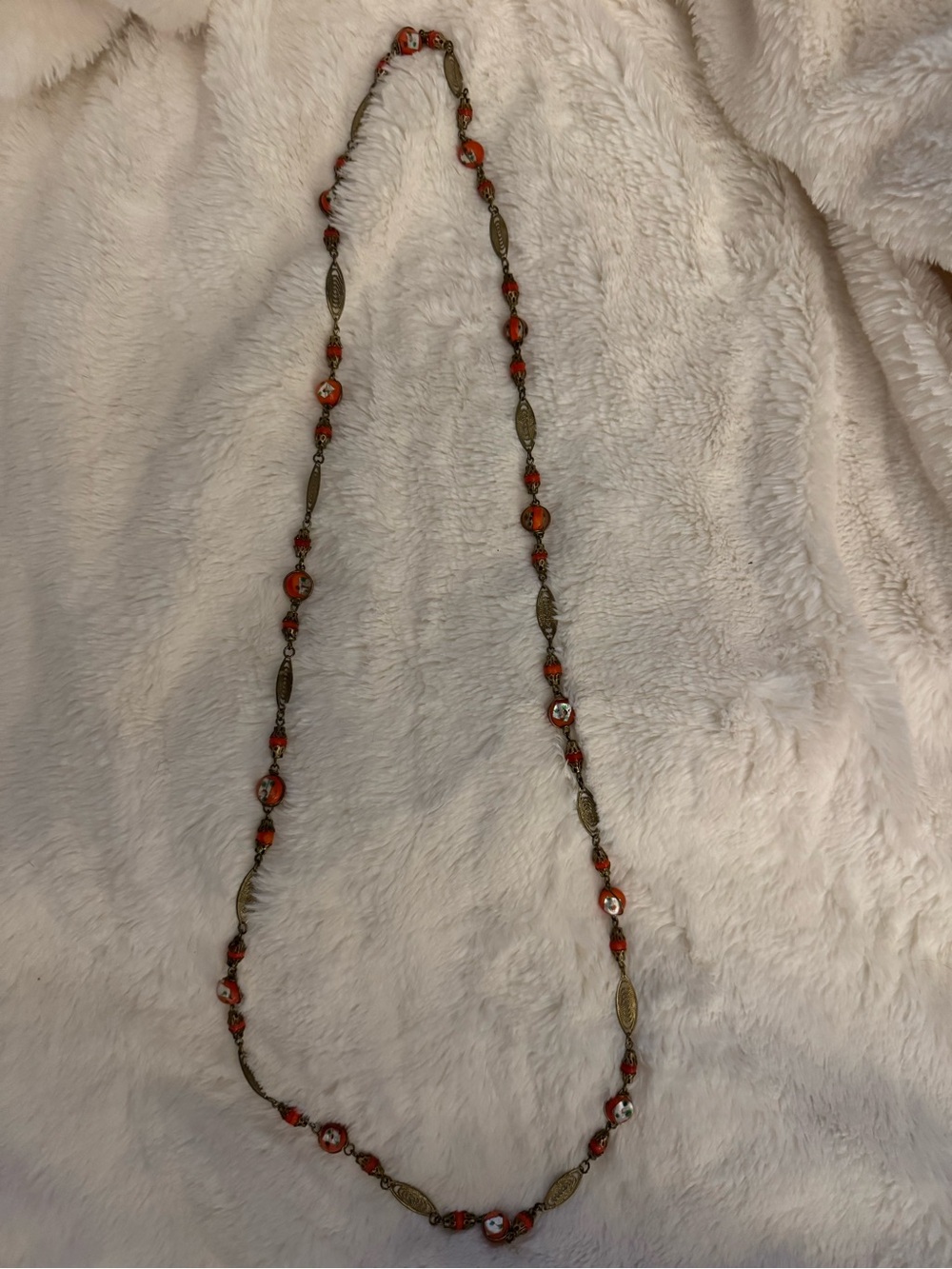 Vintage-Art Deco Style Orange Bead Necklace with Gold-Tone Accents